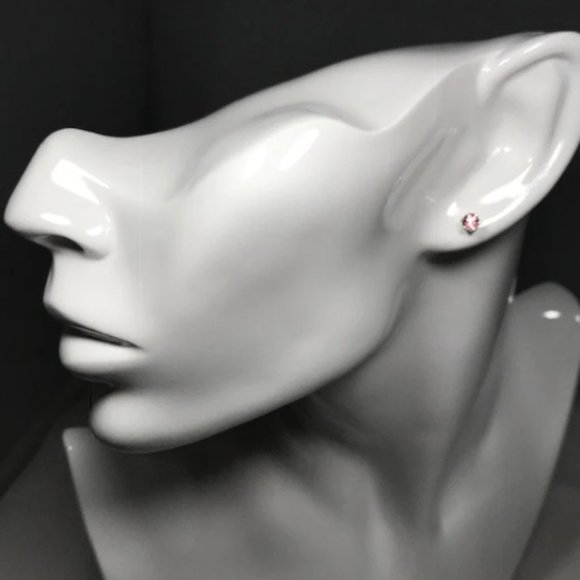 Pink Topaz Sterling Silver Stud Earrings- 4mm Pink Topaz Earrings - Picture 2 of 4